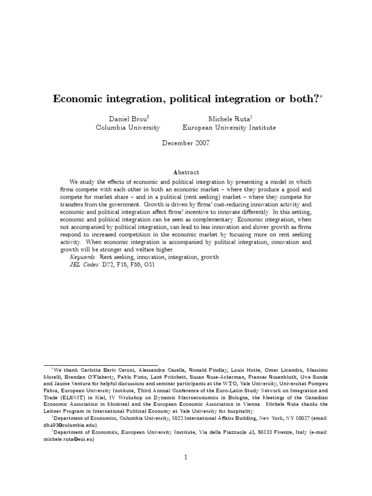 Impact of Economic and Political Integration | PDF | Profit (Economics ...