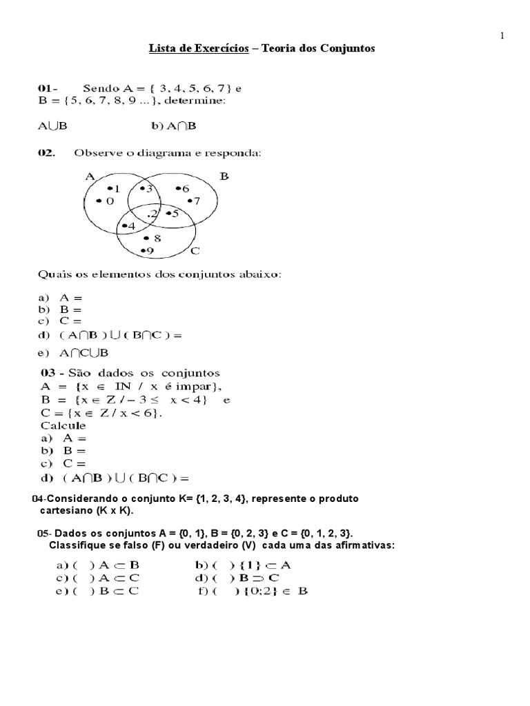 Exercícios sobre Teoria dos Conjuntos | PDF | Conjunto (Matemática ...