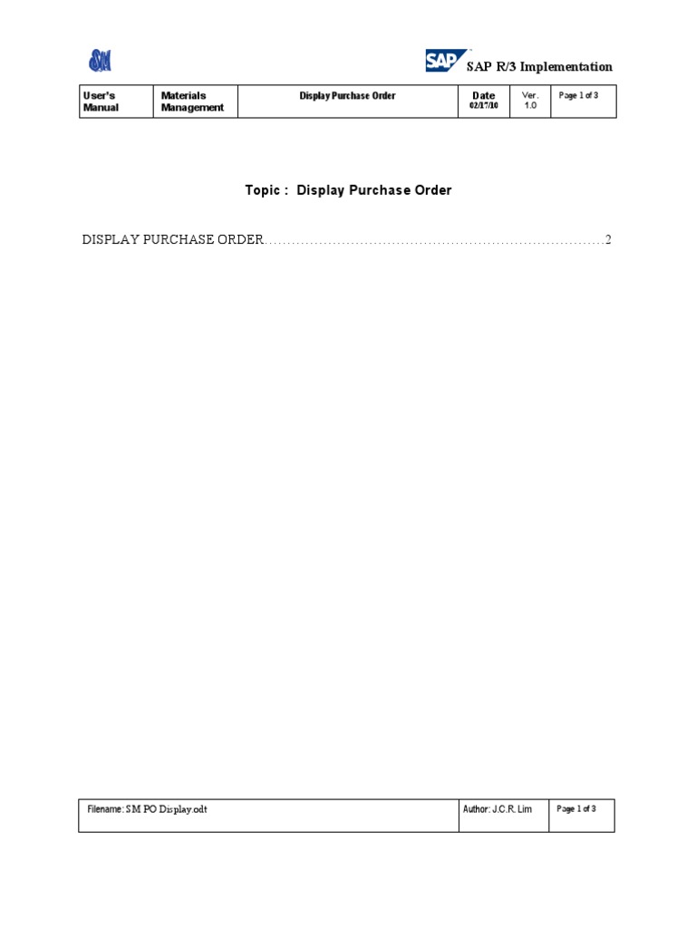 Display Purchase Order User Manual | PDF