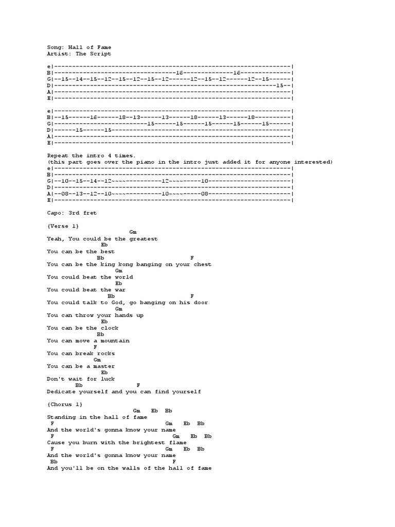 William The Script Hall Of Fame Lyrics