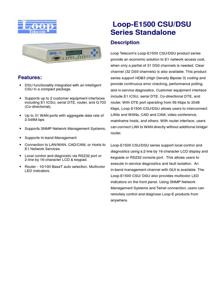 Convertisseur Interface Manageable X21 V35 E1 E1 Loop E1500 2s | PDF ...