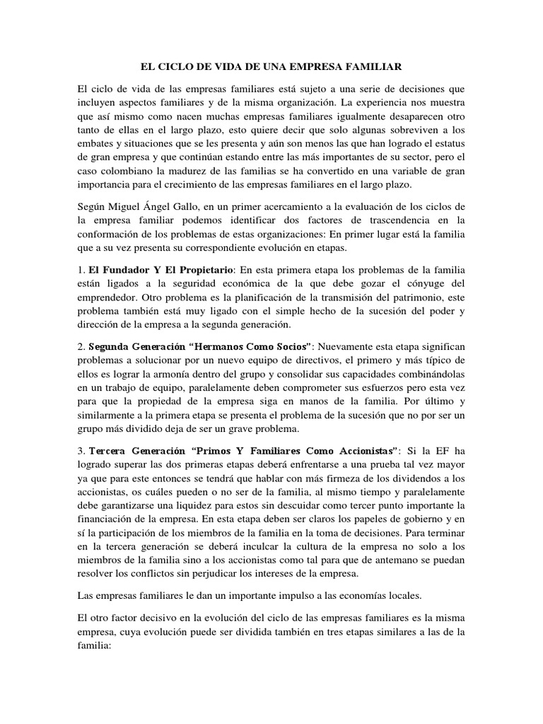 Etapas del Ciclo de Vida Familiar Empresarial | PDF | Toma de ...
