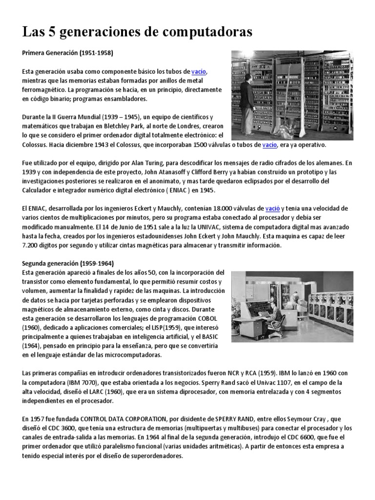 Las 5 Generaciones de Computadoras | PDF | Microprocesador | Equipo de ...