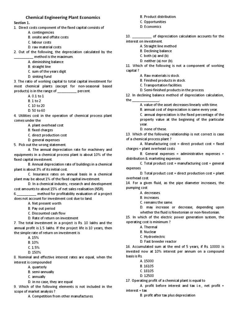 Chemical Plant Economics Overview | PDF | Depreciation | Interest