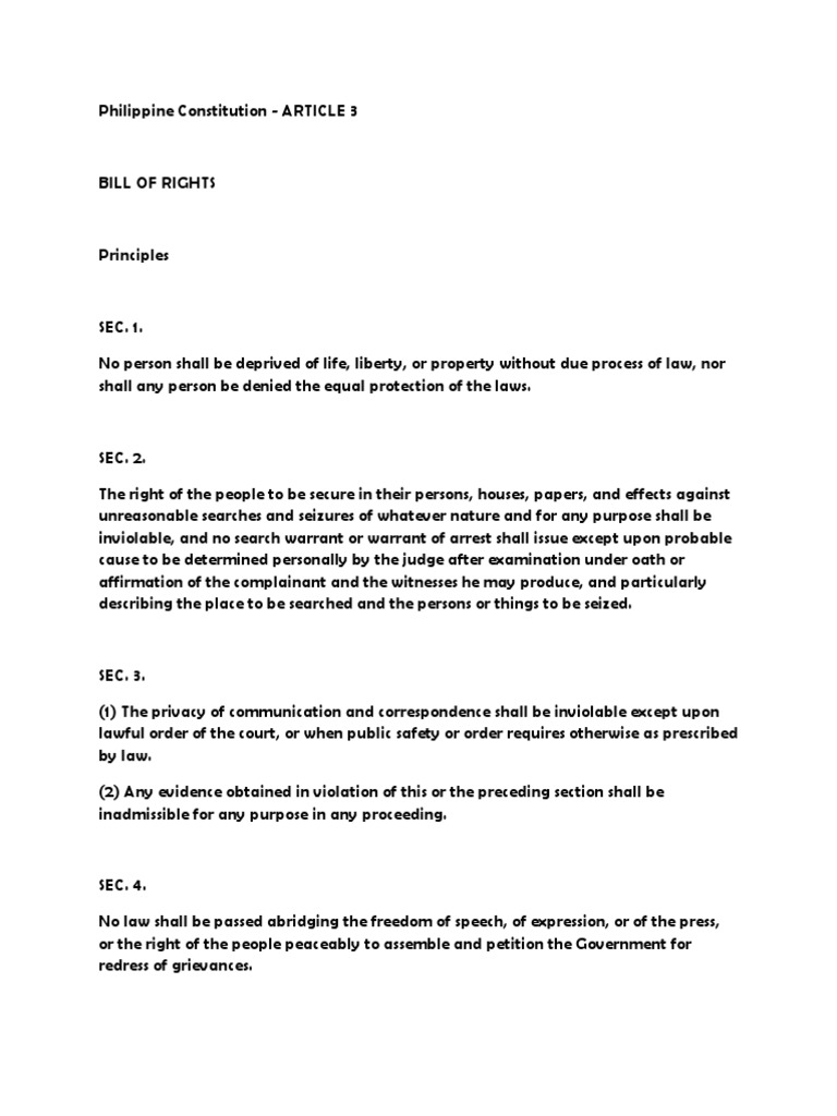 Philippine Constitution Bill of Rights | PDF | Search And Seizure ...