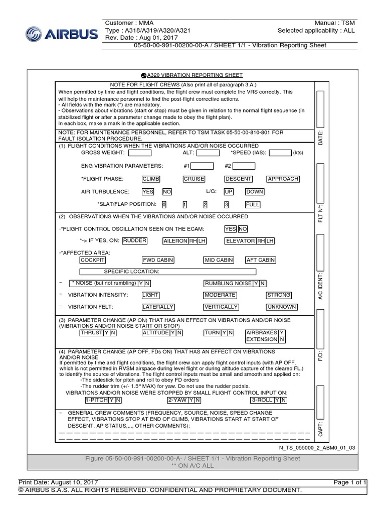 Vibration Reporting Sheet PDF Flight Aircraft Flight Control System
