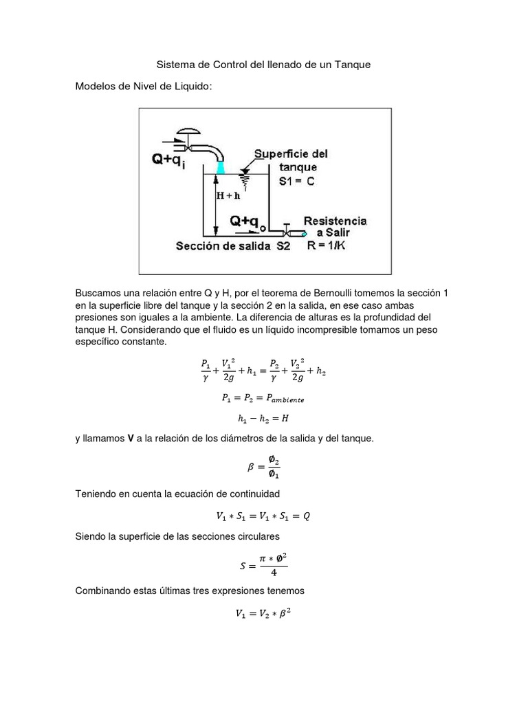 Sistema De Control Del Llenado De Un Tanque Pdf Realimentación