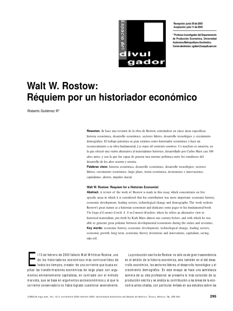 Walt W. Rostow - Réquiem Por Un Historiador Económico | PDF ...