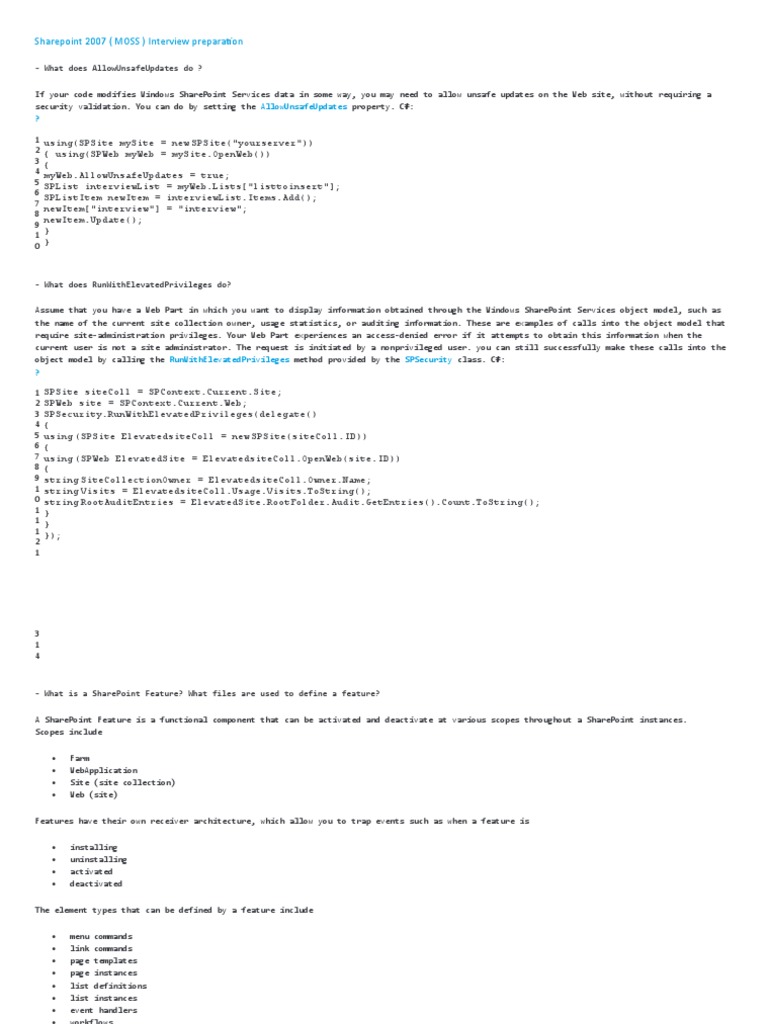 SharePoint 2007 MOSS Interview Guide | PDF | Share Point | World Wide Web