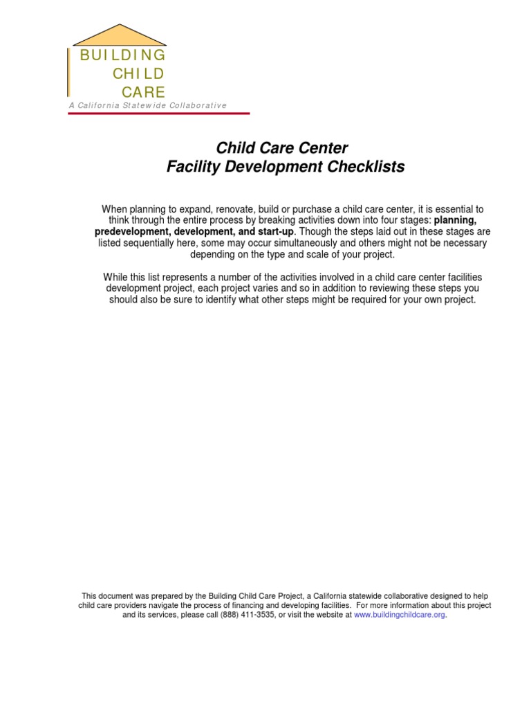 Child Care Center Development Checklist | PDF | Child Care | Relationships
