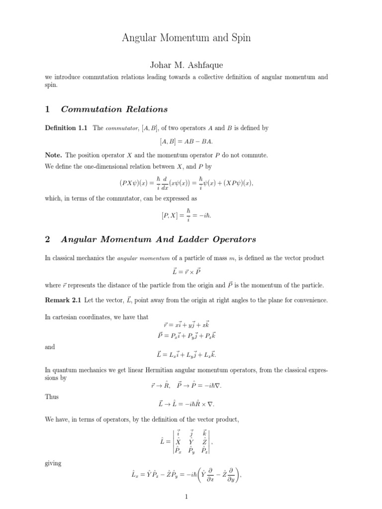 Angular Momentum and Spin Operators | PDF | Spin (Physics ...