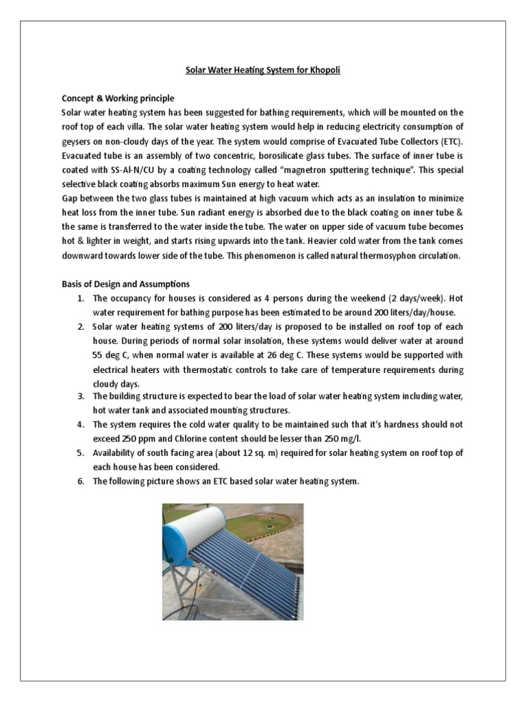 Solar Water Heating System for Villas | PDF | Water Heating | Vacuum Tube