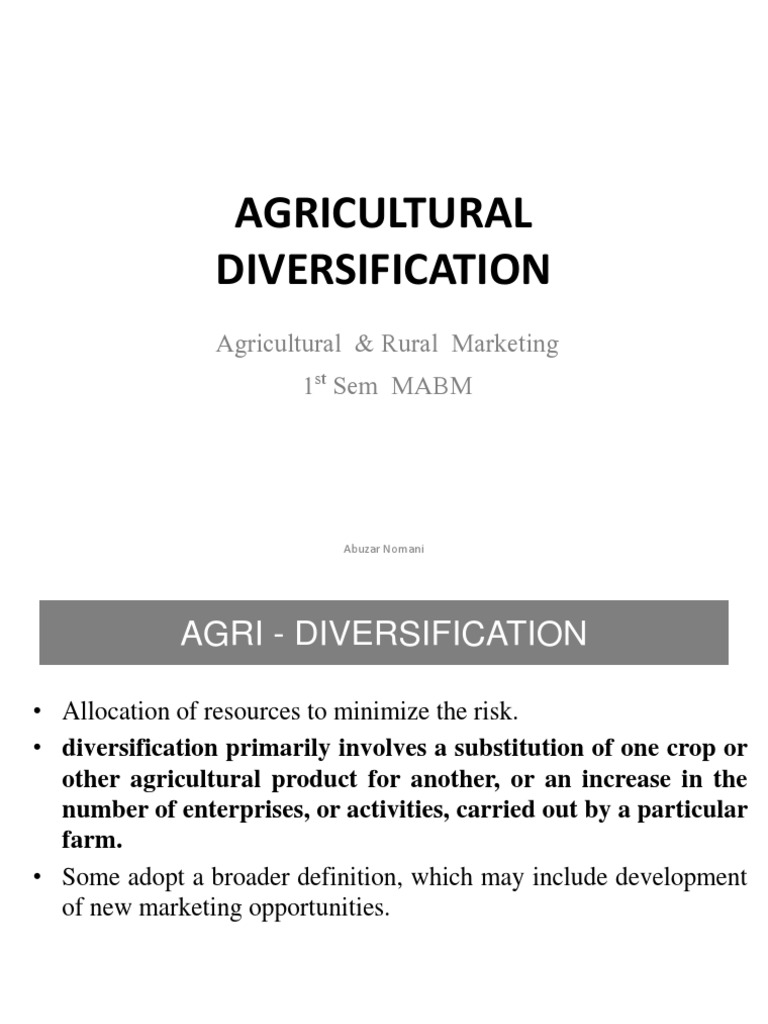 Agricultural Diversification PDF Farms Agriculture