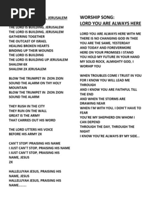 Praise Songs Worship Song Lord You Are Always Here The Lord Is Building Jerusalem Provided to youtube by cdbaby i just can't stop praising his name · minister b.e. scribd