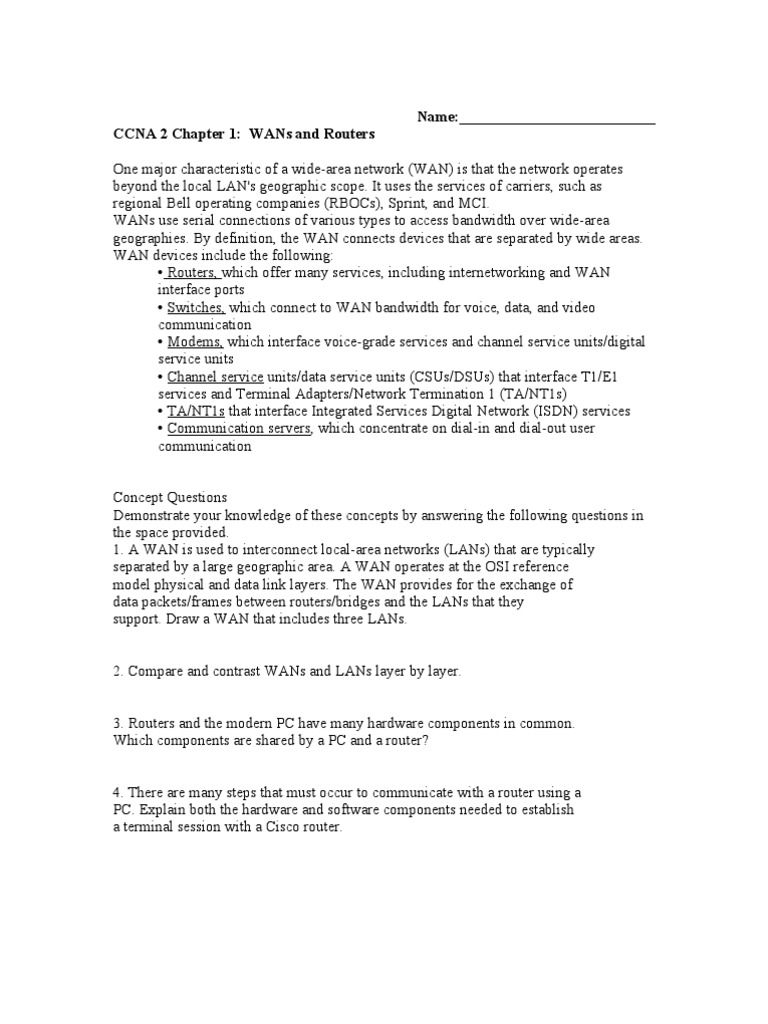 CCNA 2 Chapter 1 | PDF | Computer Network | Wide Area Network