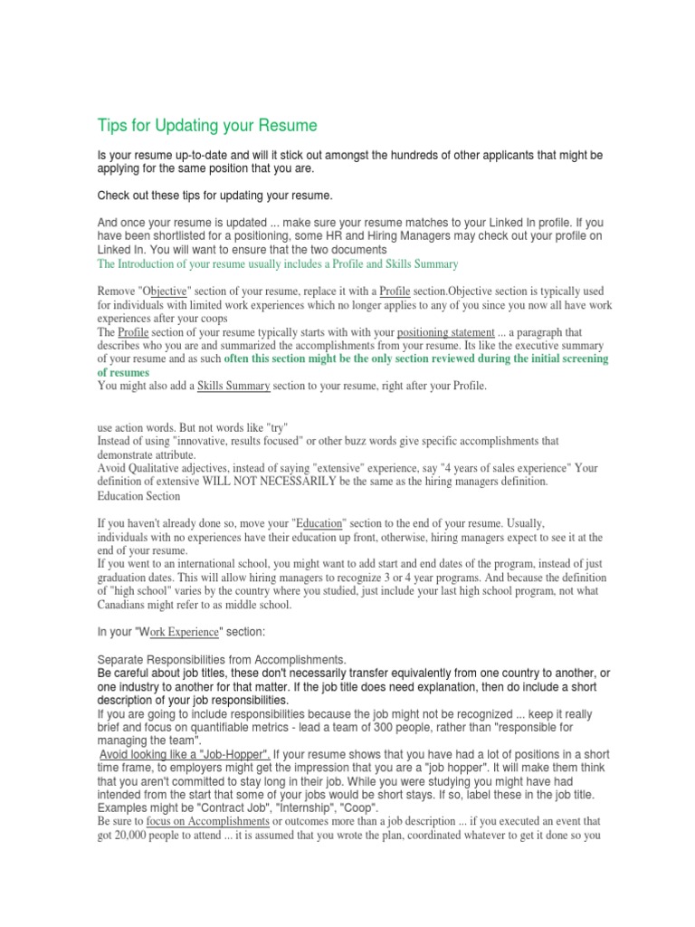 Tips For Updating Your Resume PDF Mentorship R sum 