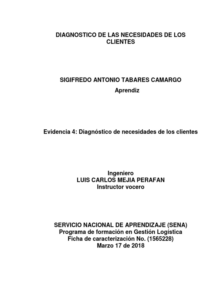 Evidencia 4 Diagnóstico de Necesidades de Los Clientes | PDF | Cliente ...