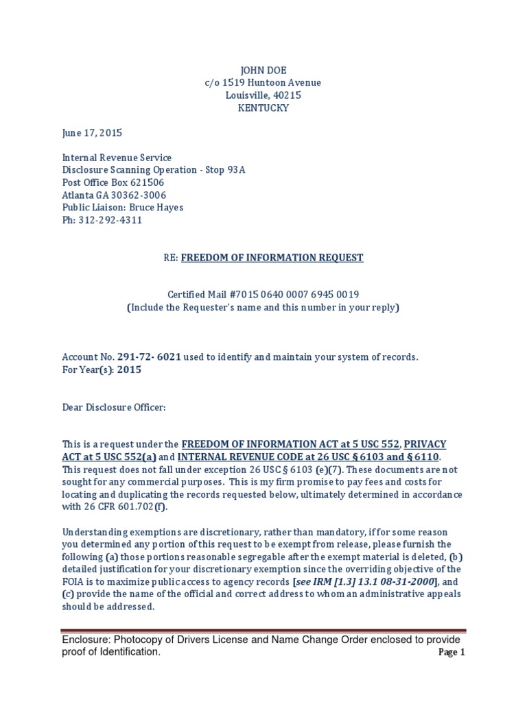 Request For Individual Master FIle | PDF | Freedom Of Information Act ...
