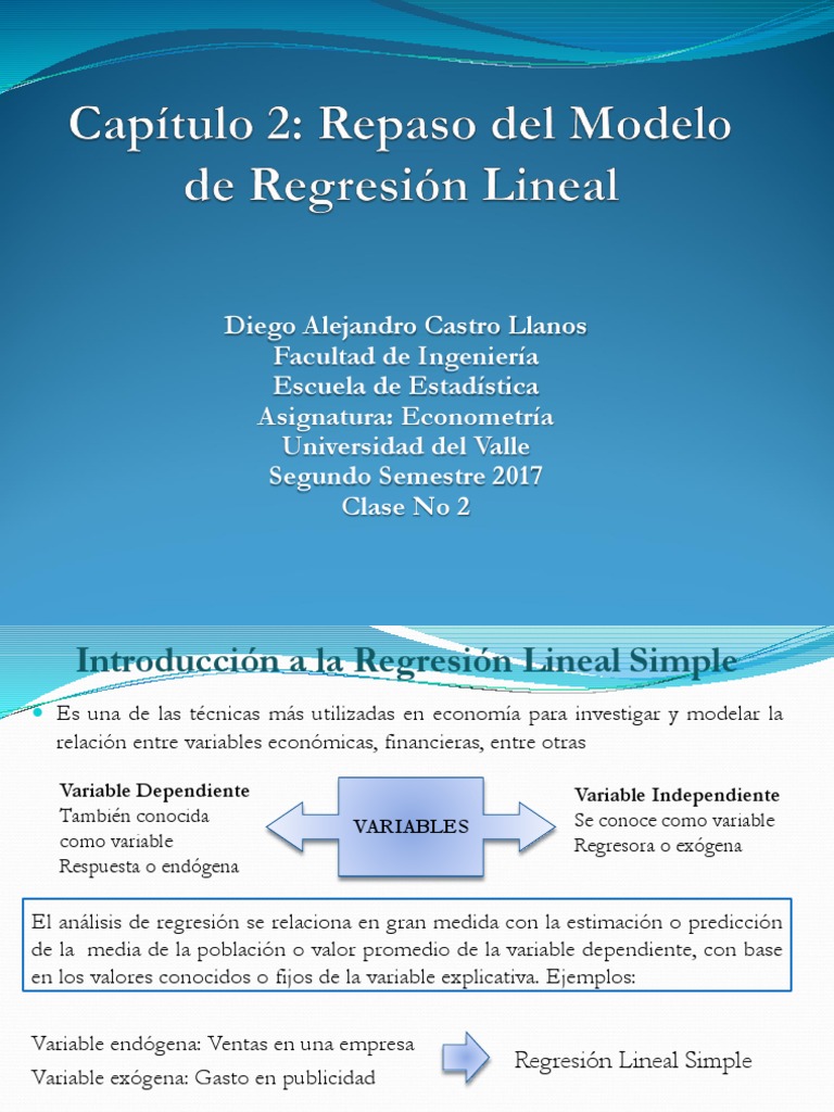 Clase No 2. Repaso Modelo de Regresión Lineal | PDF | Análisis de regresión  | Regresión lineal