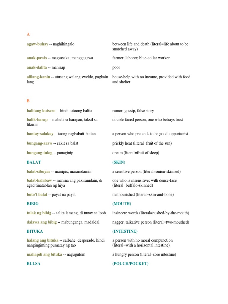 Tagalog Idioms and Their Meanings | PDF