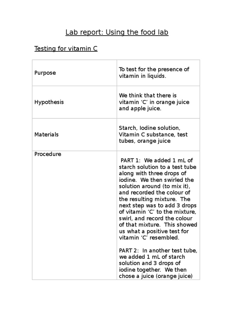 Testing Nutrients in Common Foods | PDF