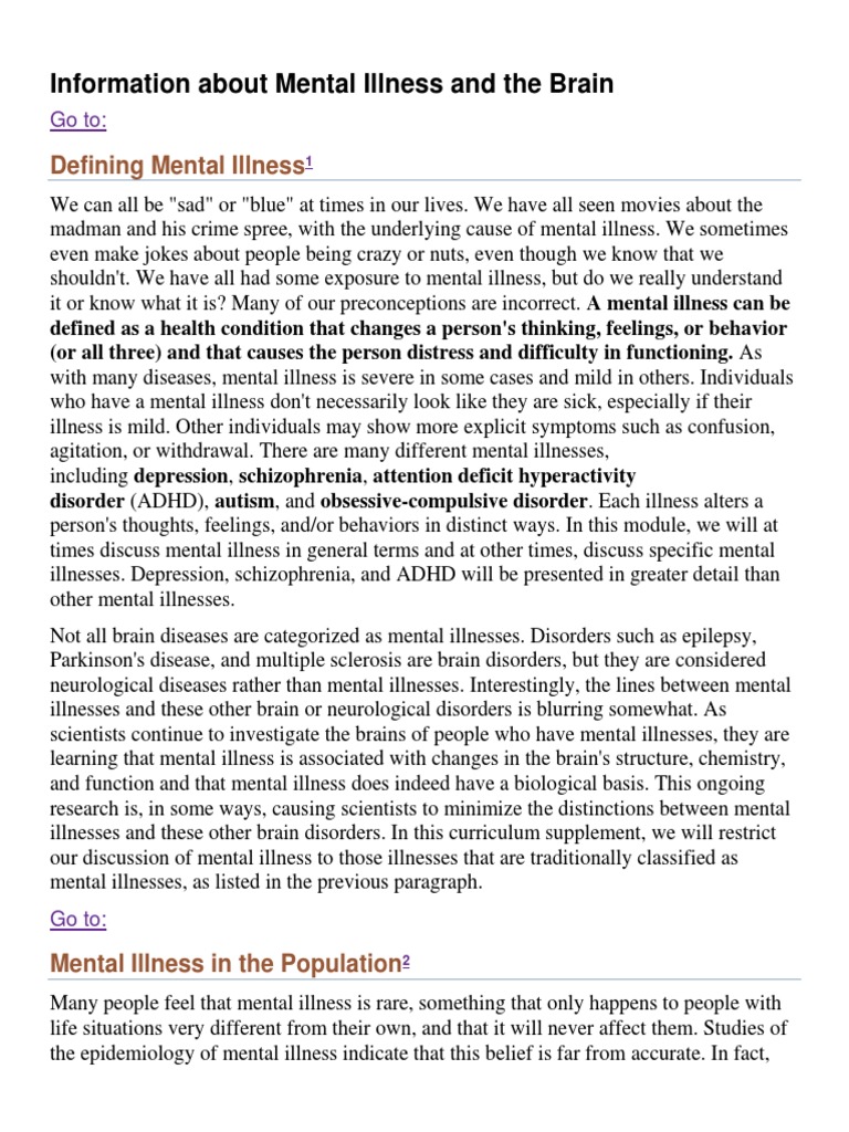 Mental Illness and The Brain | PDF | Chemical Synapse | Neurotransmitter