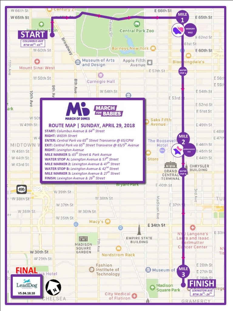 March of Dimes 2018 Route Map