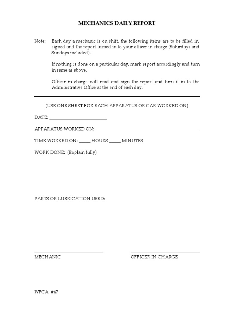 Mechanics Daily Report | PDF