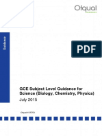 GCE Subject Level Guidance For Science (Biology, Chemistry, Physics)