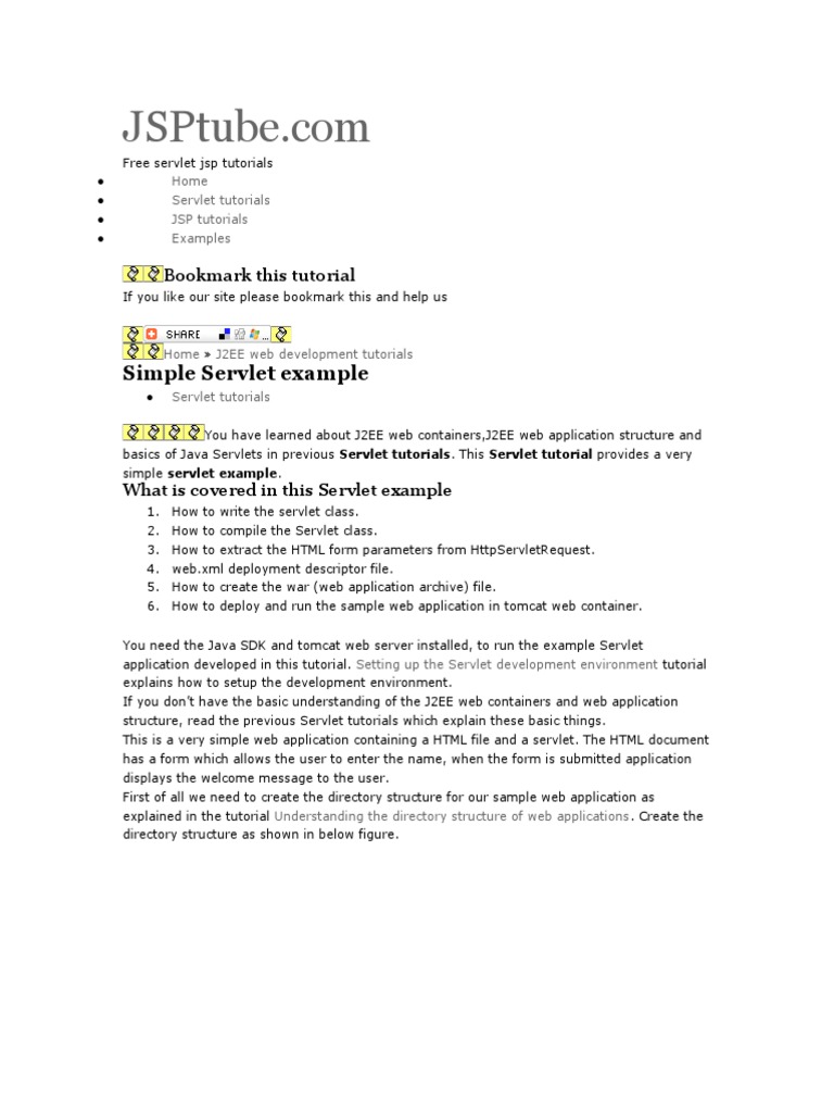 Simple Servlet Example: Bookmark This Tutorial | PDF | World Wide Web ...