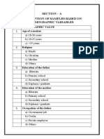 Section - A Description of Samples Based On Demographic Variables