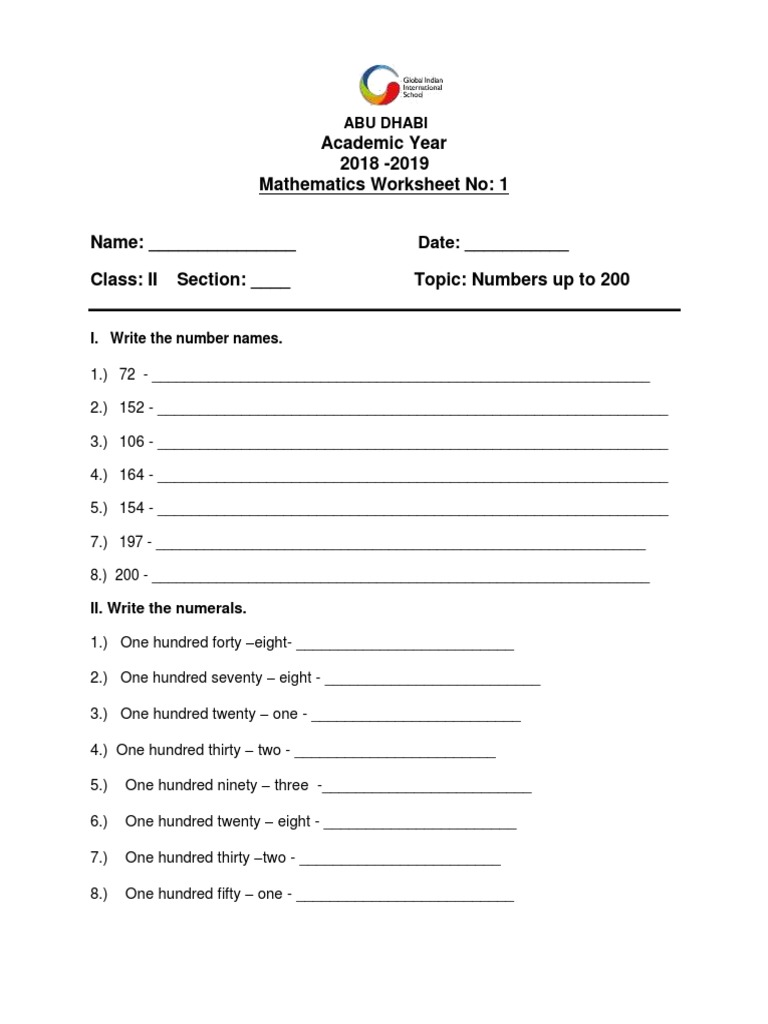 Academic Year 2018 - 2019 Mathematics Worksheet No: 1: Abu Dhabi | PDF