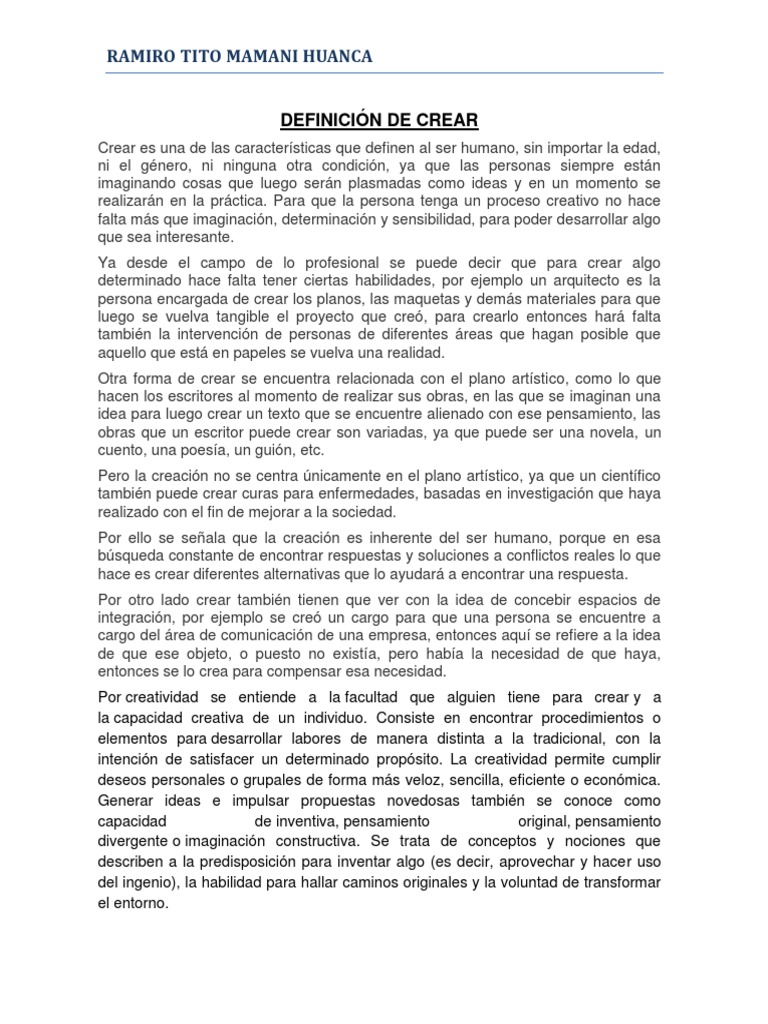 Definición y significado de crear | PDF | Creatividad | Cognición