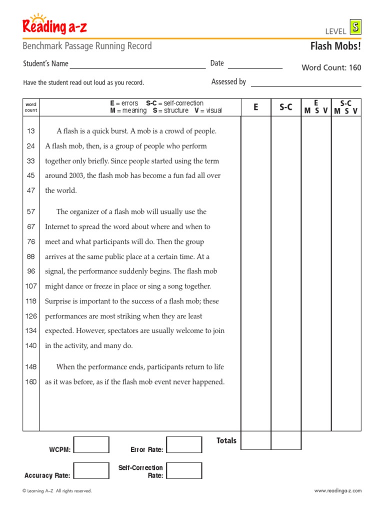 Flash Mobs LVL S Running Record | PDF