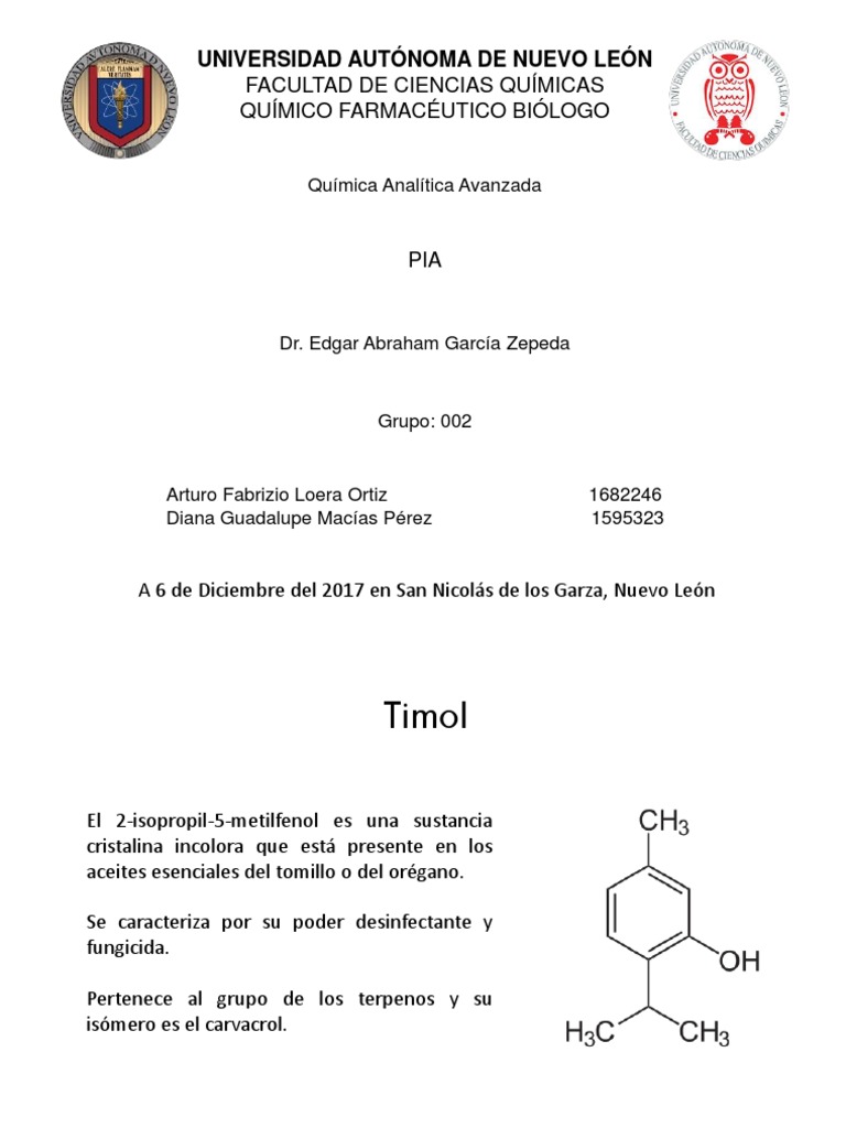 Análisis del Timol y su Extracción | PDF | Química | Ciencias fisicas