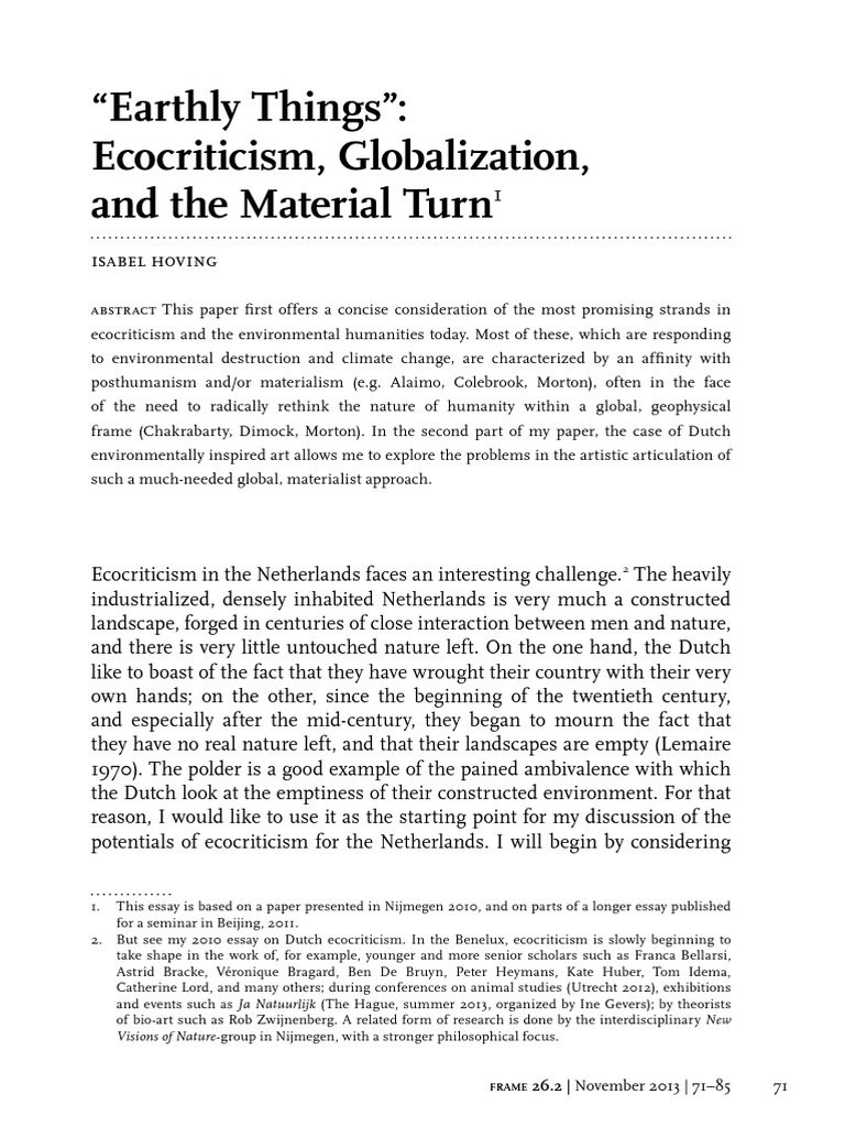 HOVING, I Earthly Things Ecocriticism, Globalization and The
