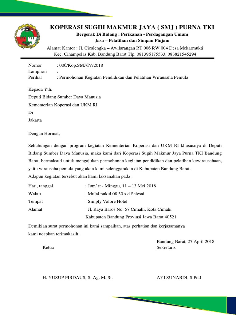 Surat Permohonan Pelatihan Kemenkopumkm