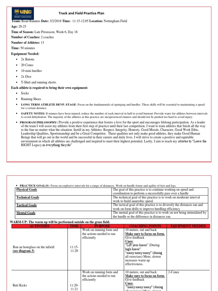 Track and Field Practice Plan PDF Track And Field Running
