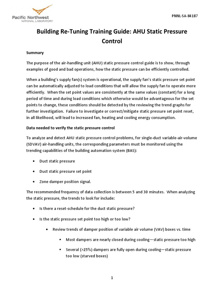 Ahu Static Pressure Control PDF | PDF | Duct (Flow) | Engineering ...