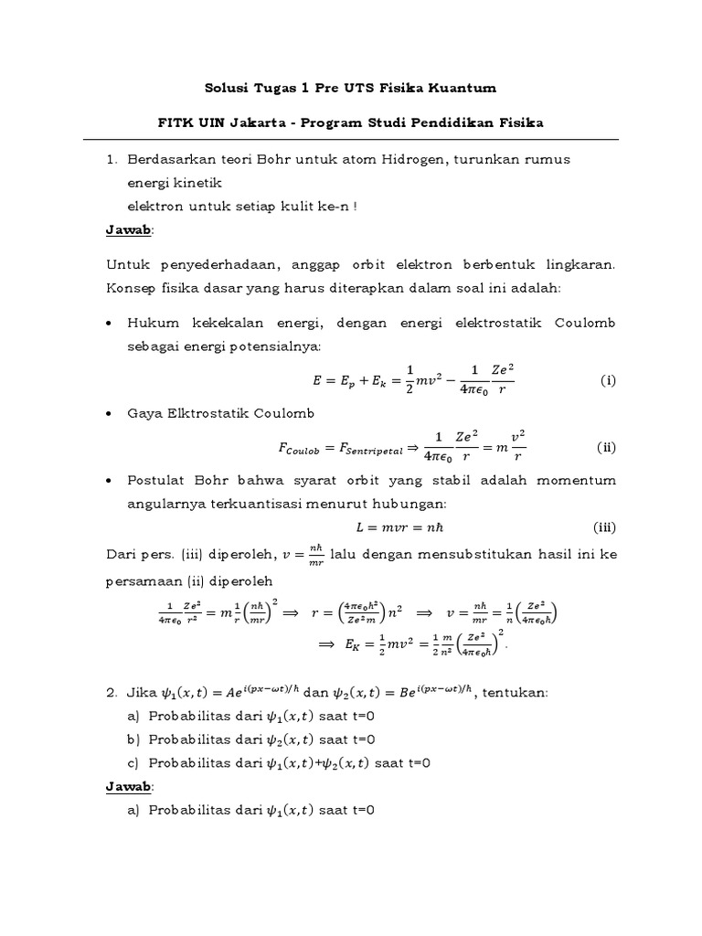 Contoh Soal Fisika Kuantum Kuliah