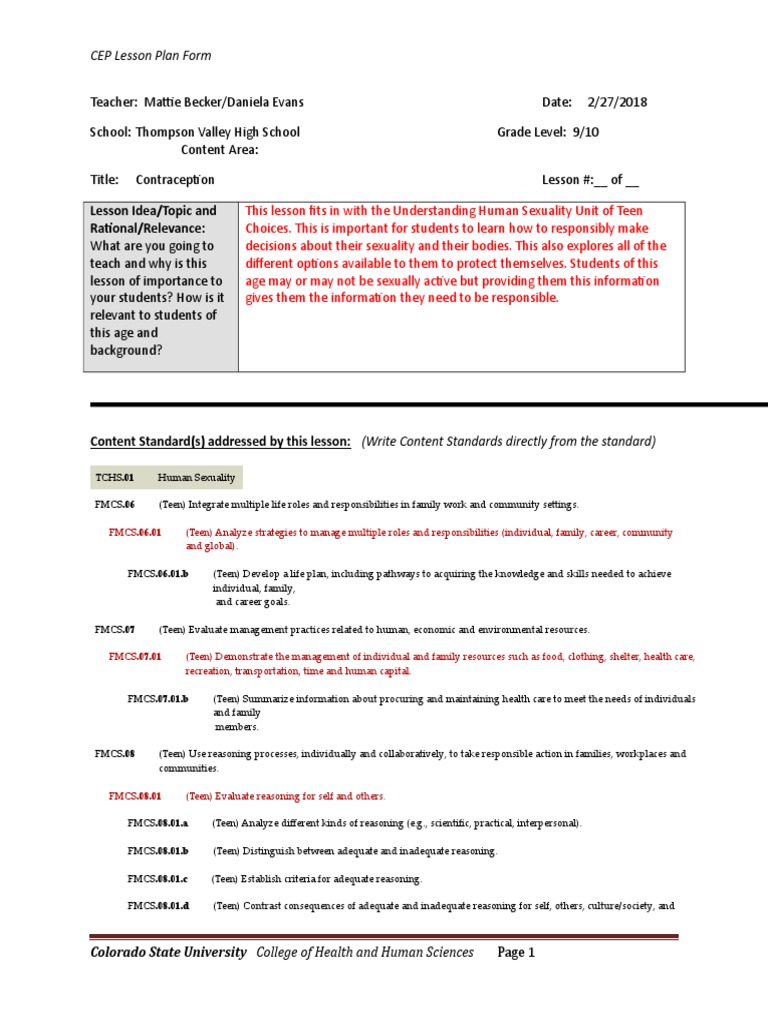 Contraception Lesson Plan for Teens | PDF | Adolescence | Lesson Plan