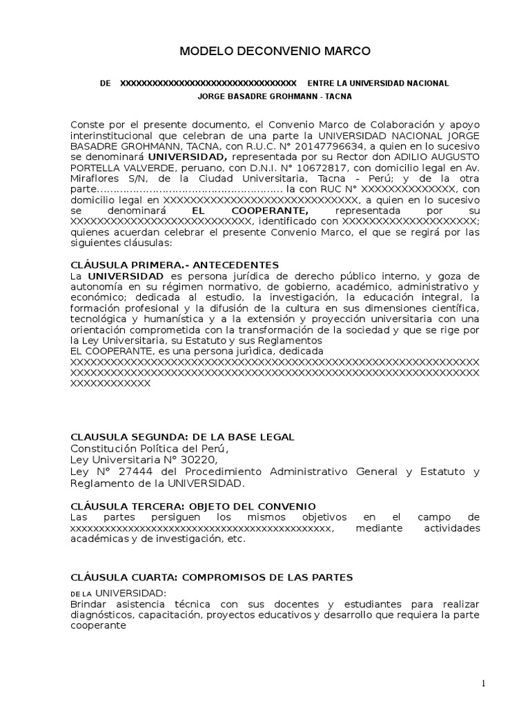 Modelo de Convenio Marco Universitario | PDF | Universidad | Perú