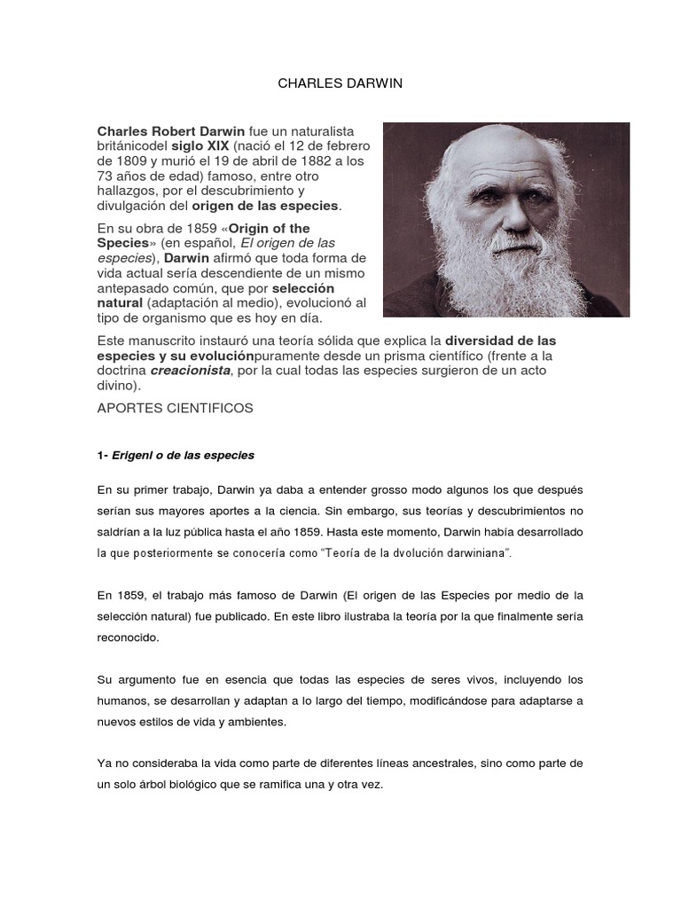 Aportaciones de Charles Darwin a la ciencia | PDF | Charles Darwin ...