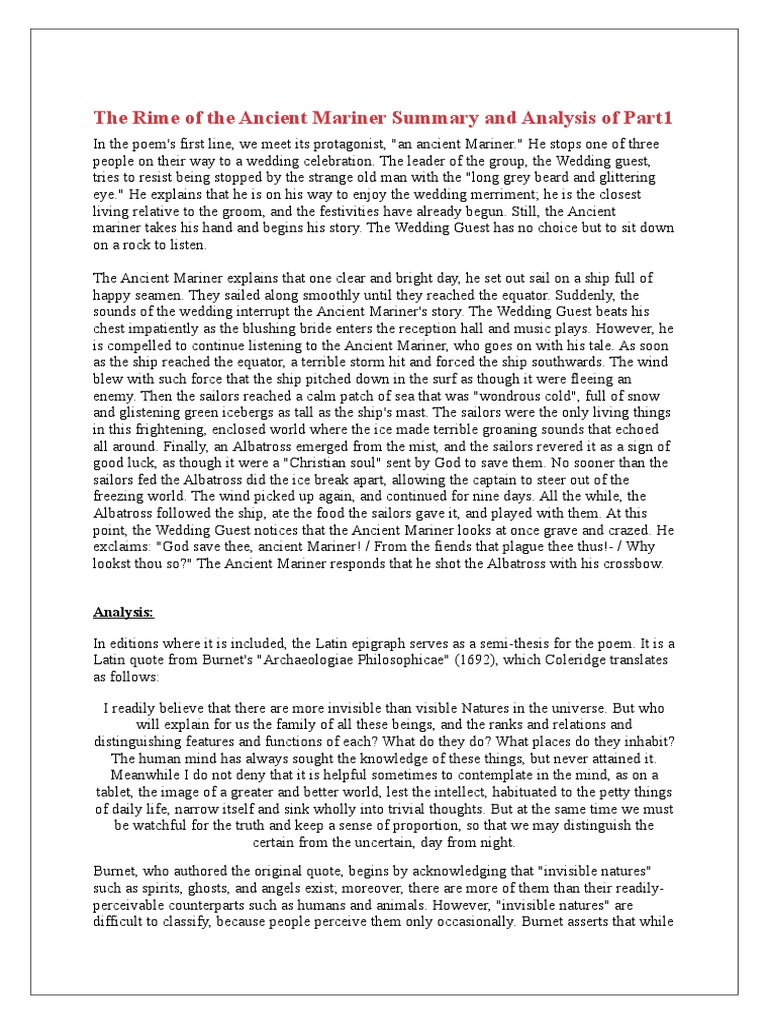 The Rime of The Ancient Mariner Summary PDF