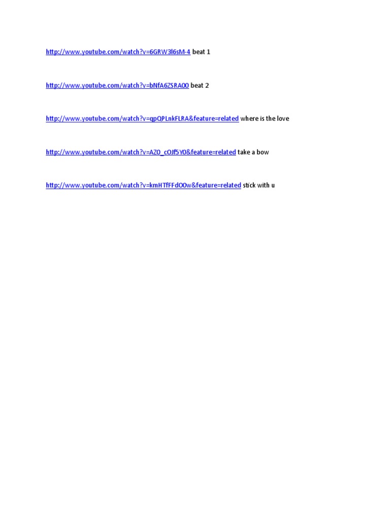 YouTube Music Video Links Compilation | PDF
