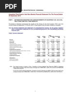 Unaudited Third Quarter and Nine Months Financial Statement For The Period Ended 30 September 2015