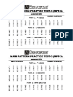 Main Pattern Practice Test-3 (Mpt-3) : KEY Part-A: Physics