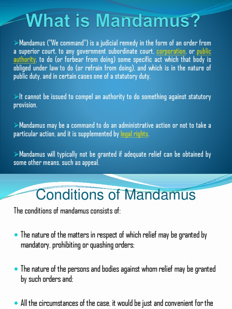 Understanding Writ of Mandamus | PDF | Mandamus | Constitutional Law