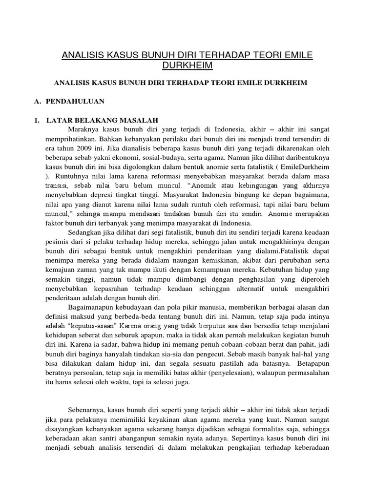 Analisis Kasus Bunuh Diri Terhadap Teori Emile Durkheim | PDF