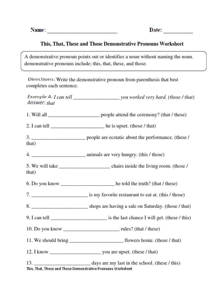 This That These Those Demonstrative Pronouns 25 PDF  Language Intended For Demonstrative Adjectives Spanish Worksheet
